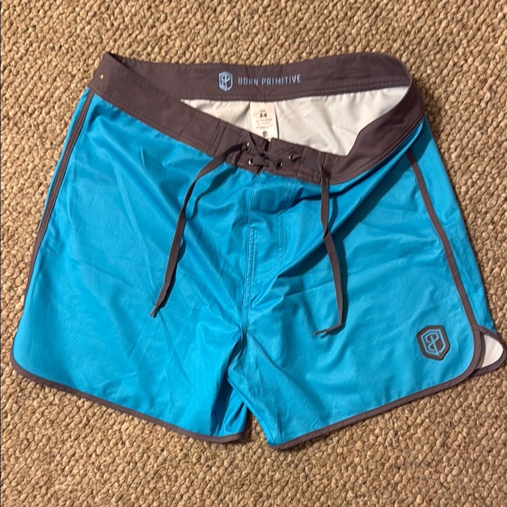 Born Primitive Blue and Gray Board Shorts Athletic Swimwear